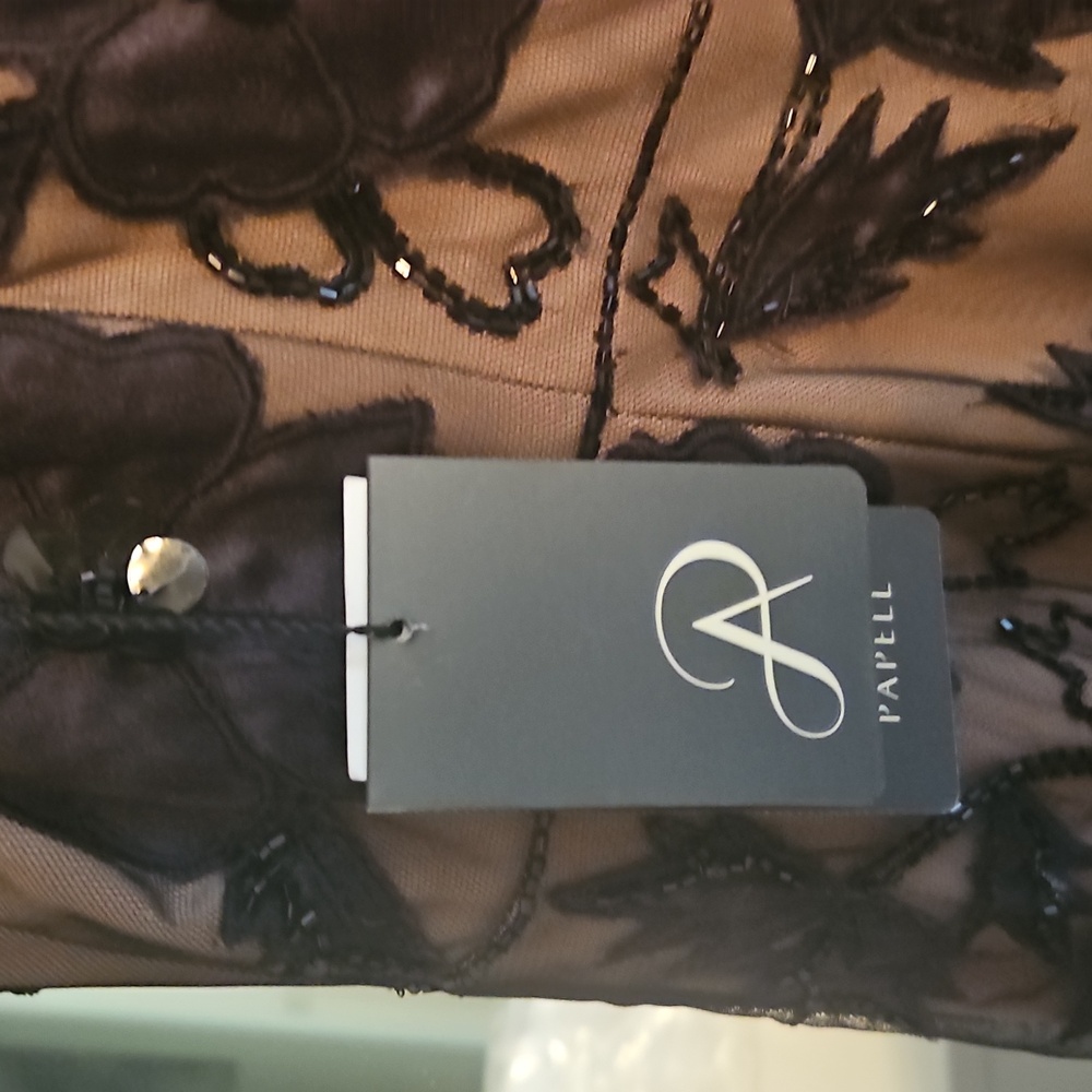 Adrianna Papell Black and Tan Floral Maxi Dress - Picture 6 of 12